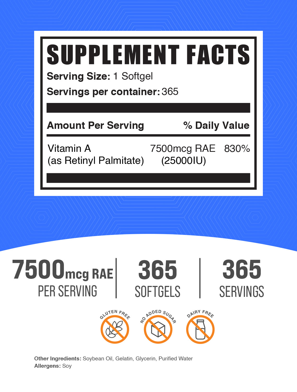 Vitamin A 25000IU 365 softgels label