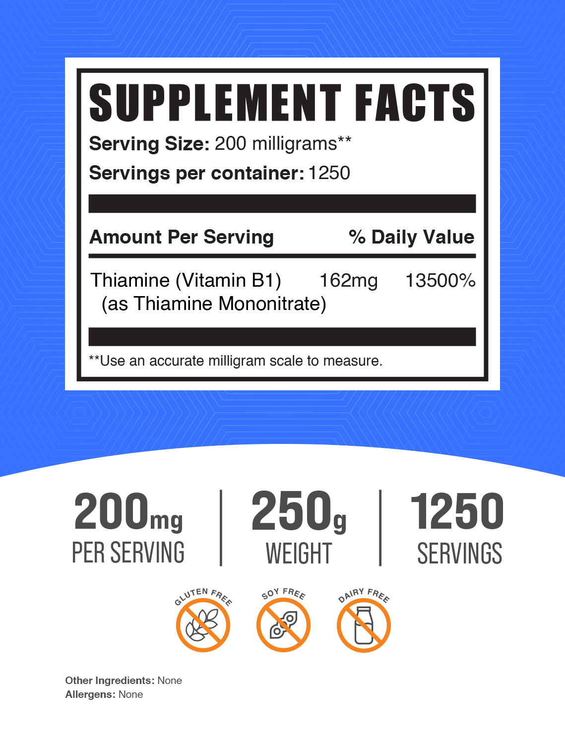 Thiamine Mononitrate (Vitamin B1) 250g Label