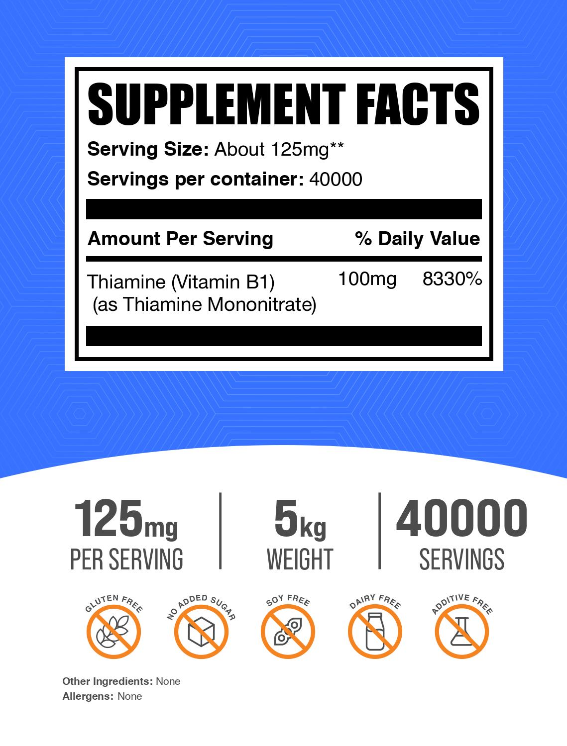 Vitamin B1 Thiamine Mononitrate Powder 5kg Label
