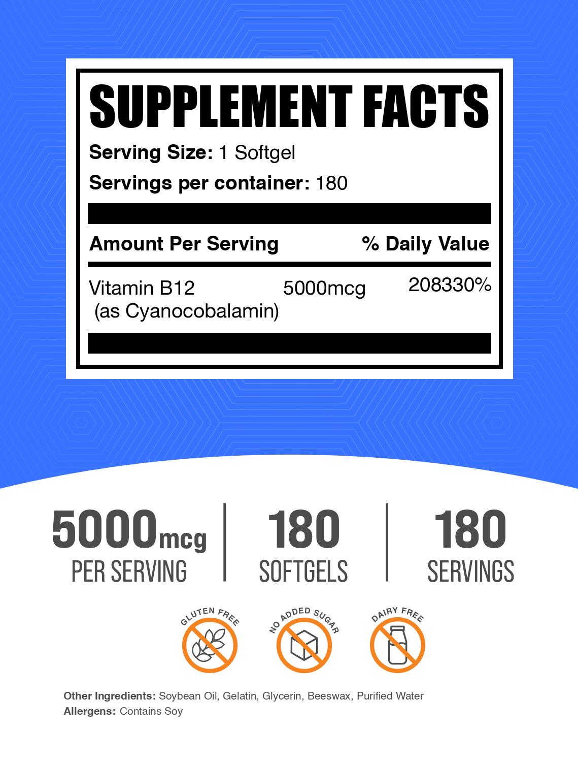 Vitamin B12 5000mcg Softgels 180ct Label
