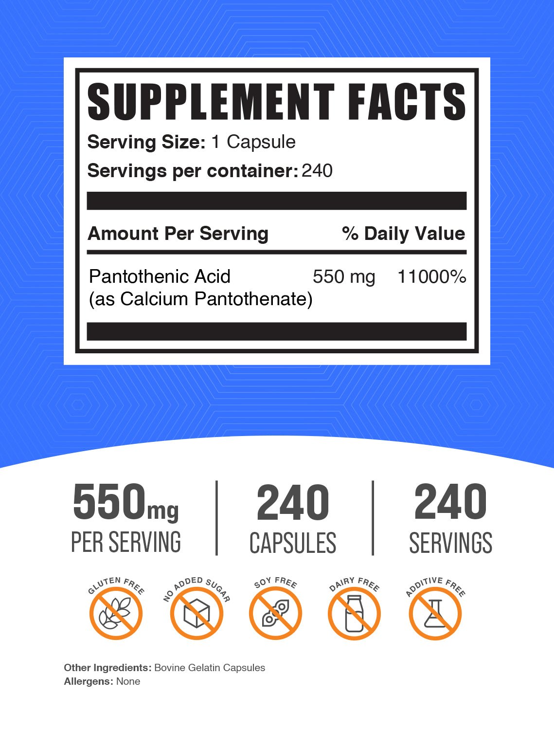 BulkSupplements Vitamin B5 Capsules 240ct Supplement Facts