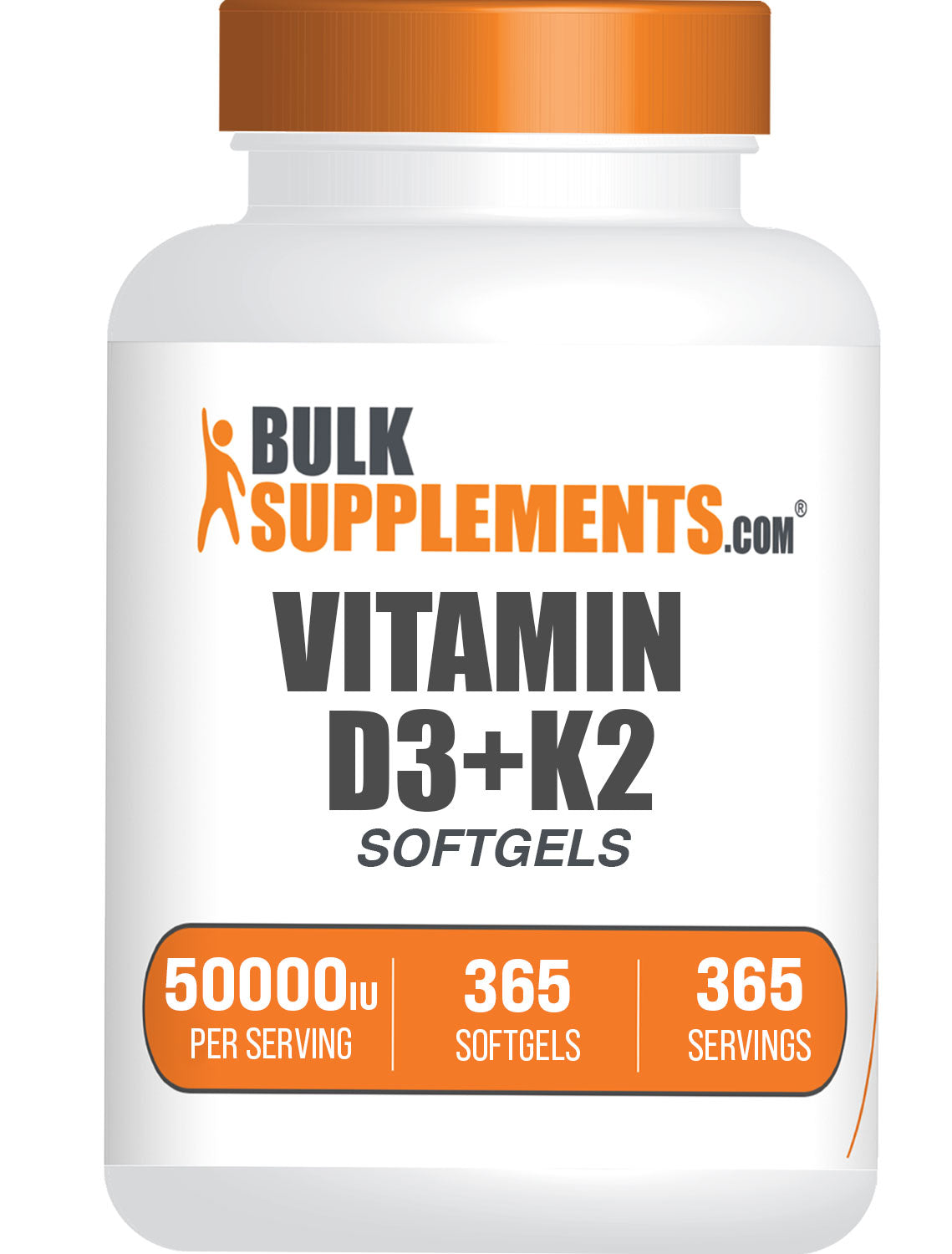 BulkSupplements.com Vitamin D3 + K2 50000 IU 365 softgels bottle image
