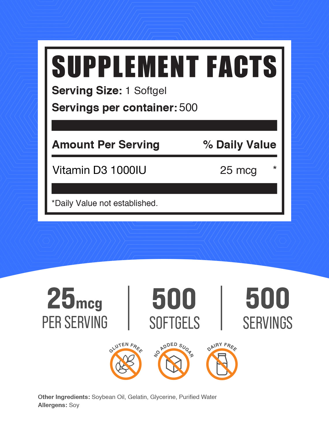 vitamin d3 1000IU 500ct softgels label