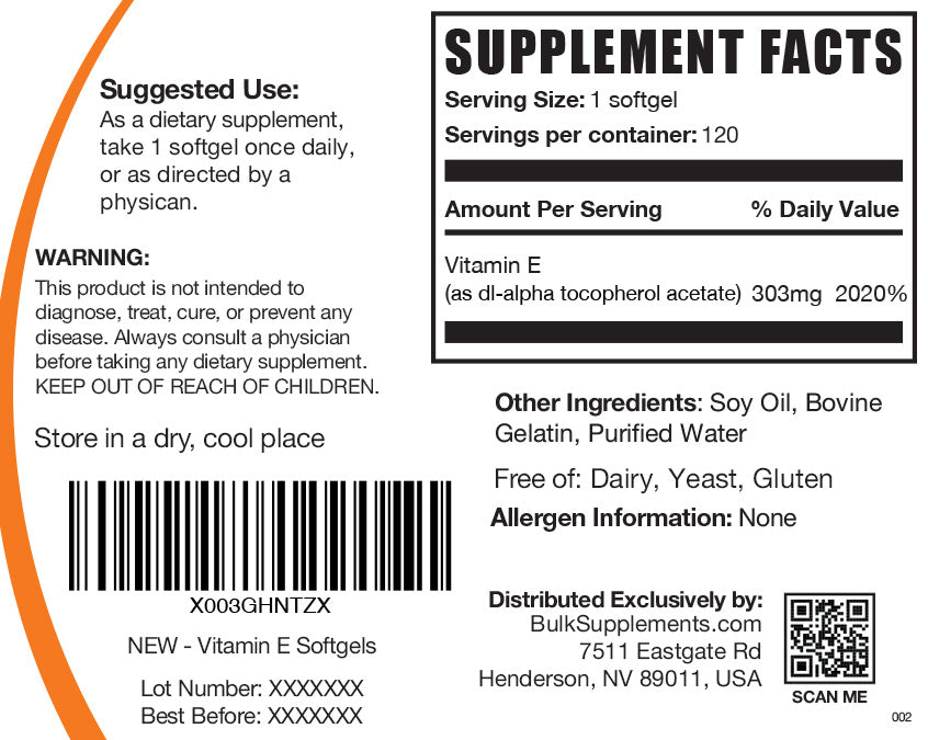 vitamin e softgel label and nutritional facts
