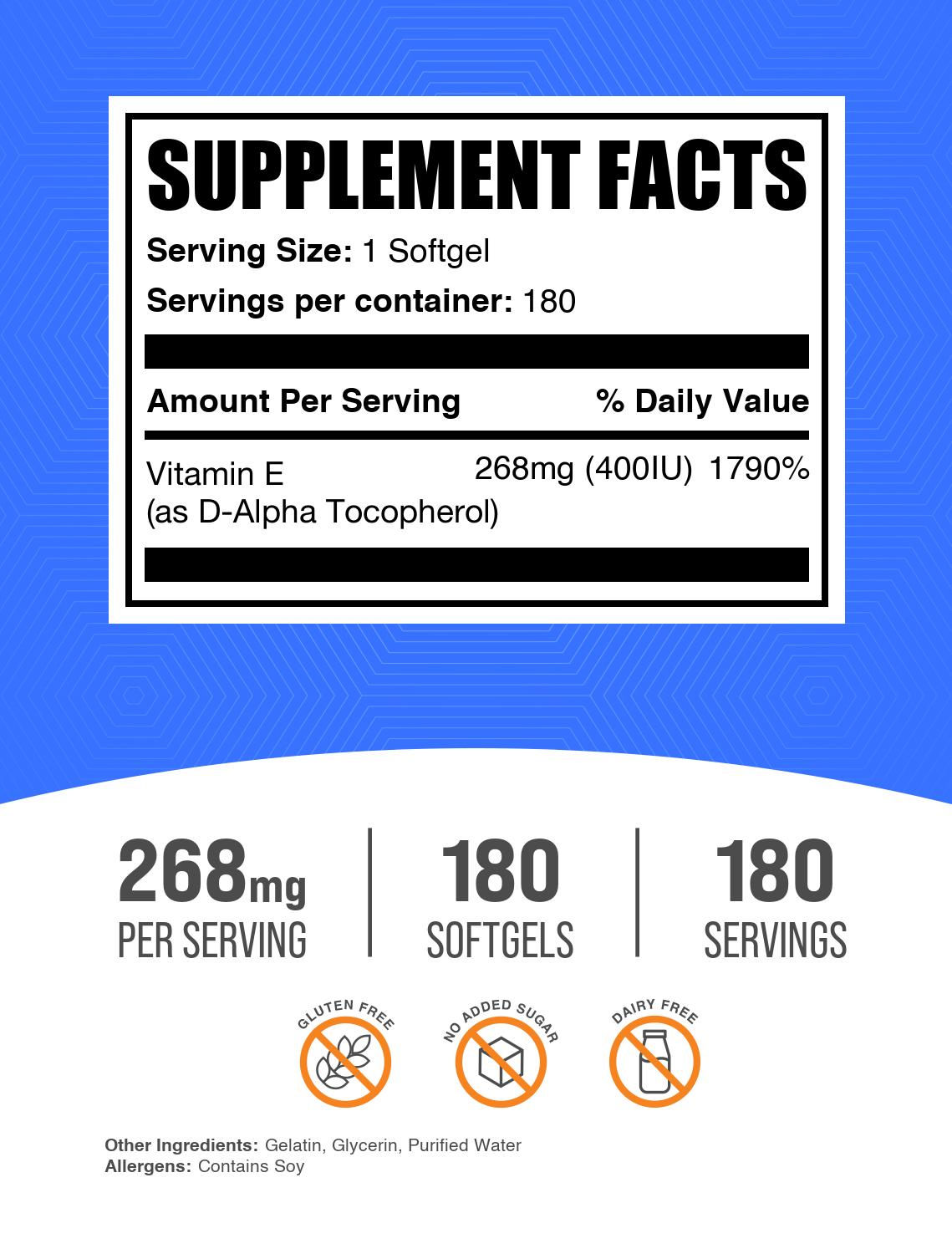 Vitamin E 400IU Softgels 180ct Label