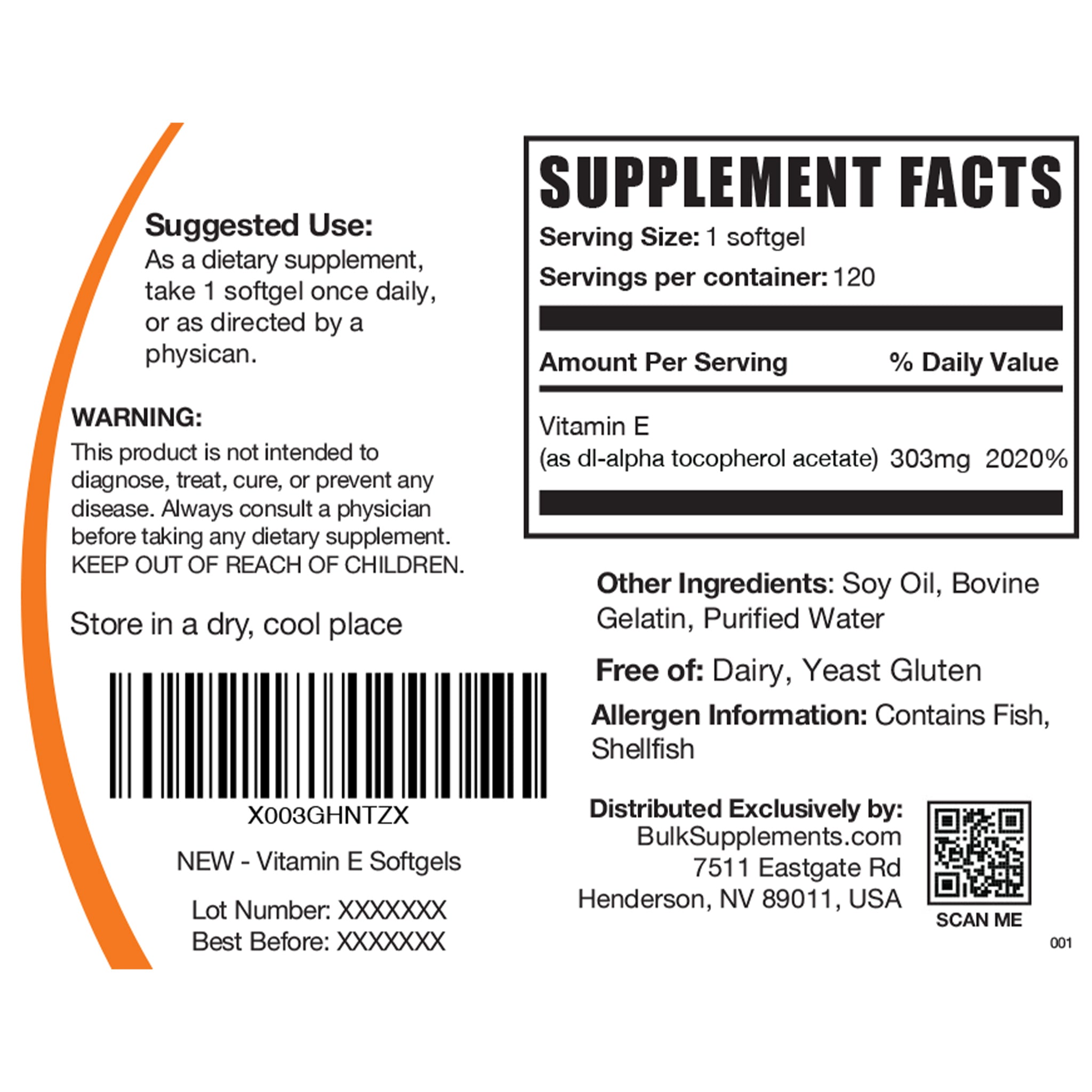 Supplements Facts Vitamin E Softgels 400IU