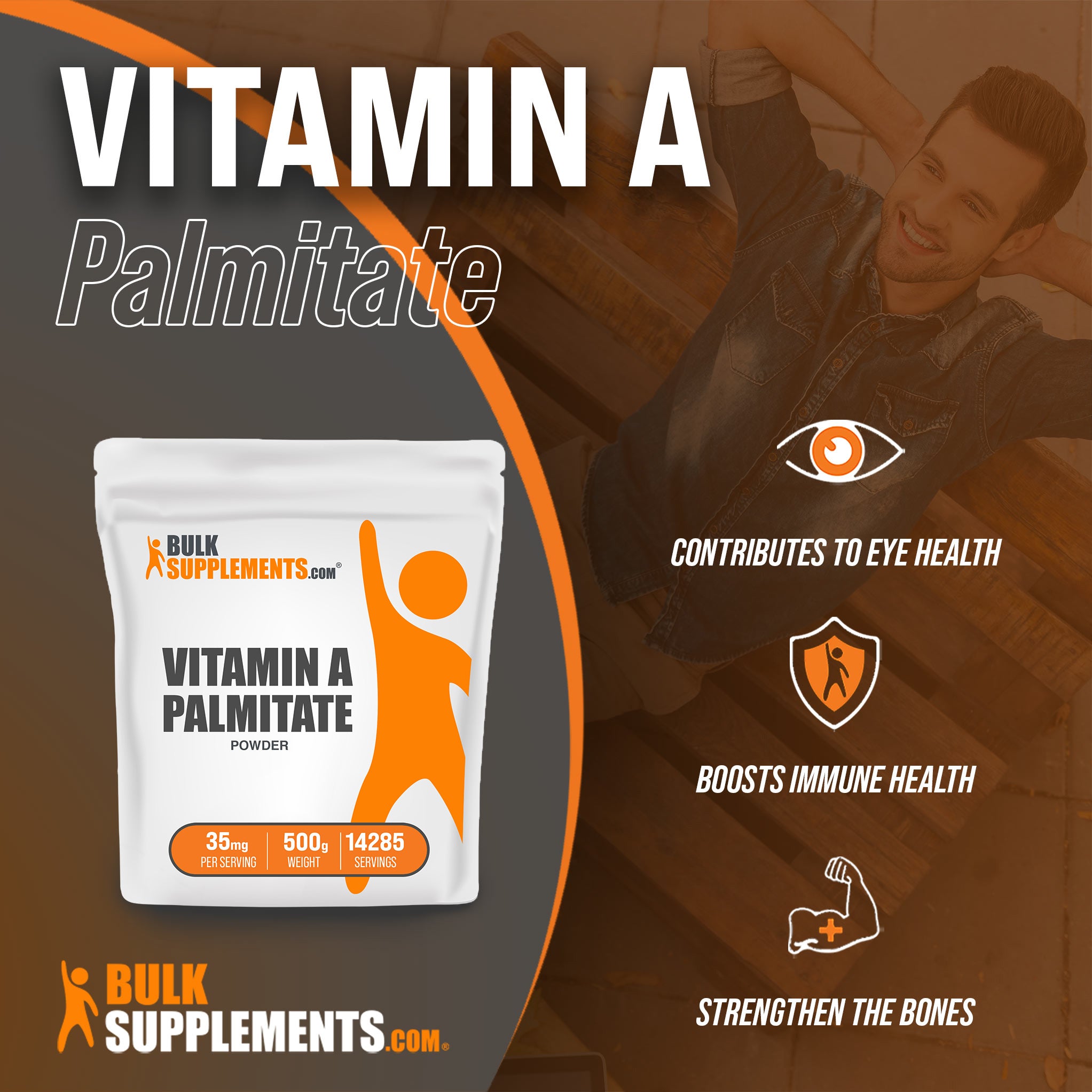 Benefits of Vitamin A Palmitate: contributes to eye health, boosts immune health, strengthen the bones