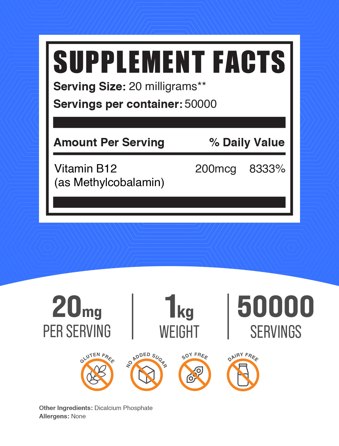 Vitamin B12 1% Methylcobalamin 1kg label