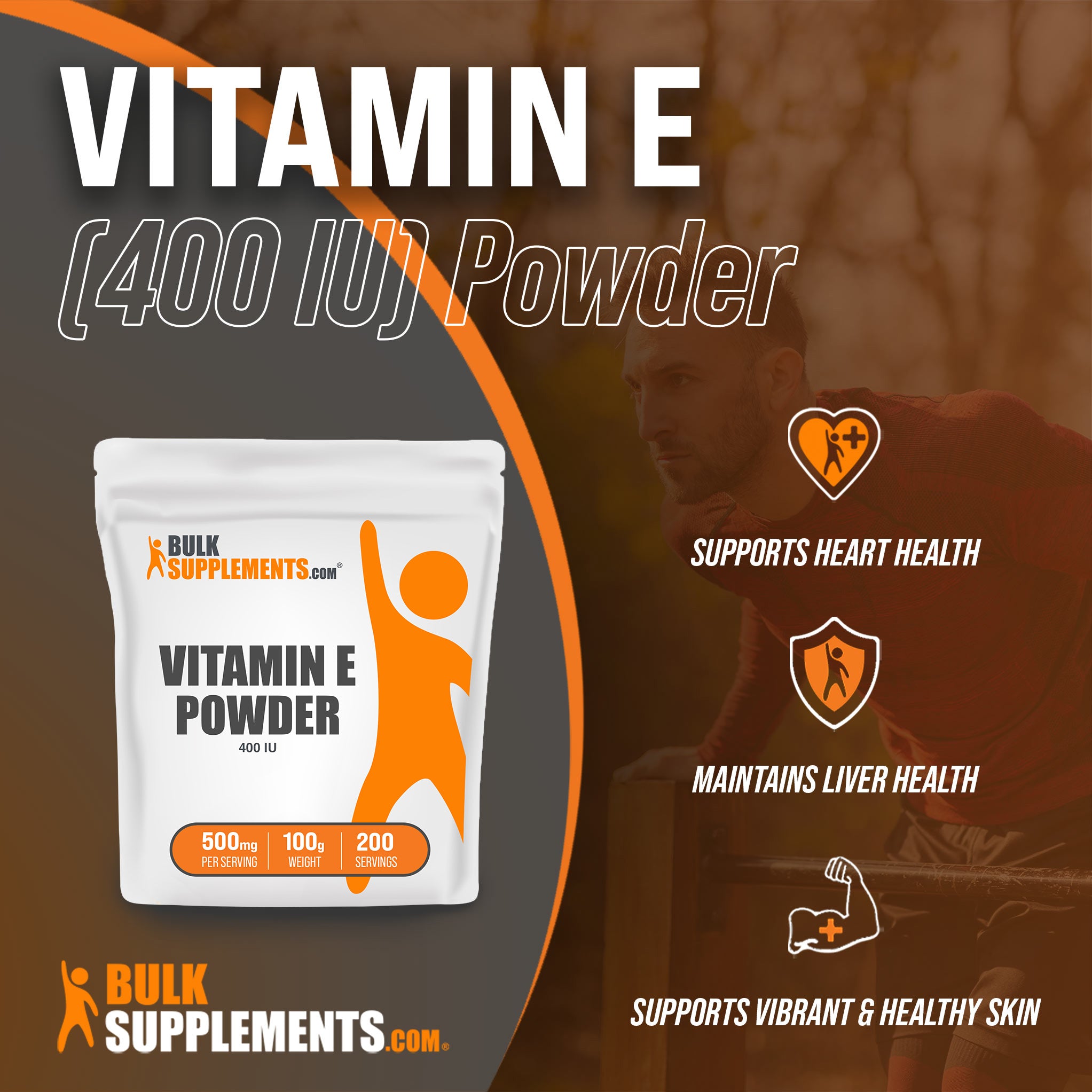 Benefits of Vitamin E Powder: supports heart health, maintains liver health, supports vibrant and healthy skin