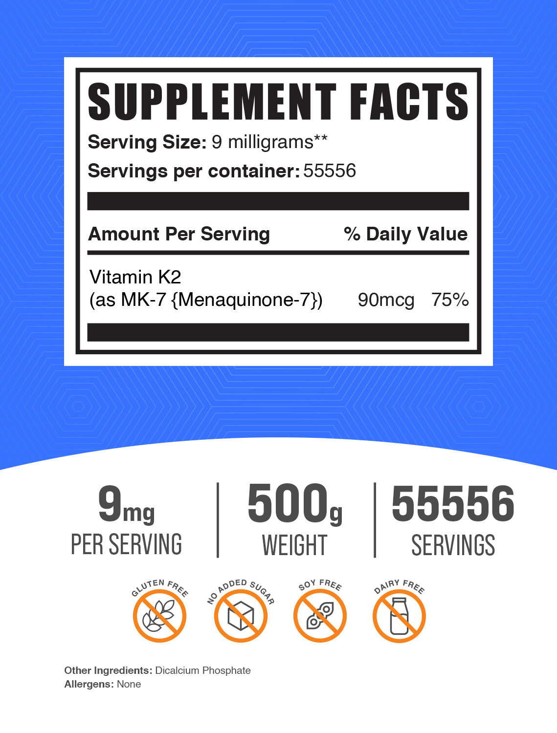 Vitamin K2 500g label