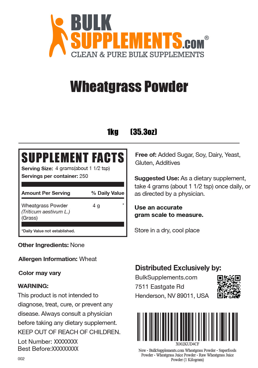 Supplement Facts Wheatgrass Powder
