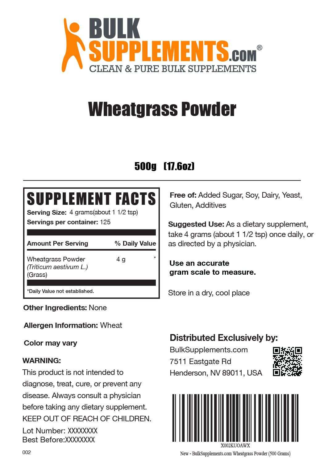 Supplement Facts Wheatgrass Powder