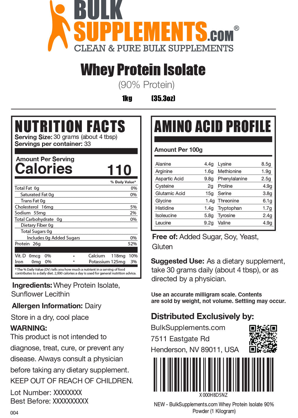 Whey protein isolate 1kg label