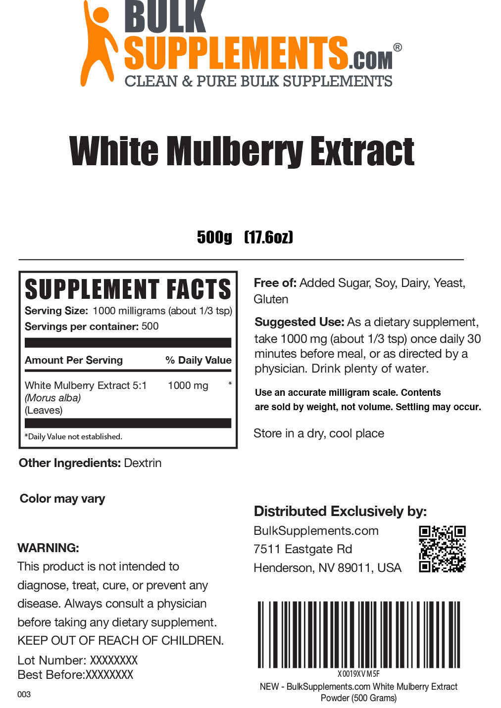 Supplement Facts White Mulberry Extract