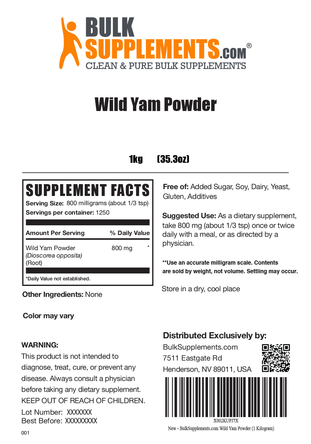 Supplement Facts Wild Yam Powder