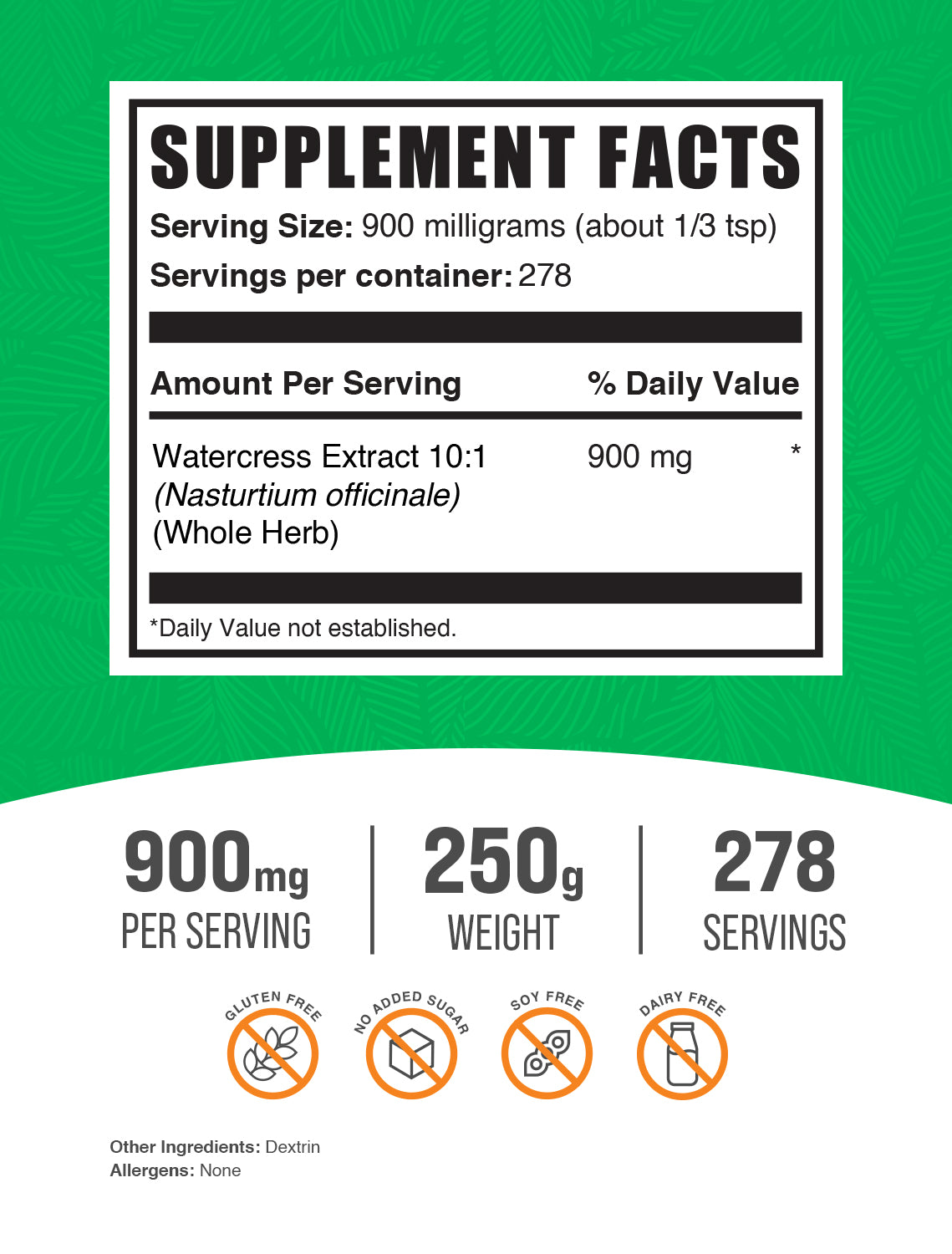 BulkSupplements Watercress Extract Powder 250g Supplement Facts
