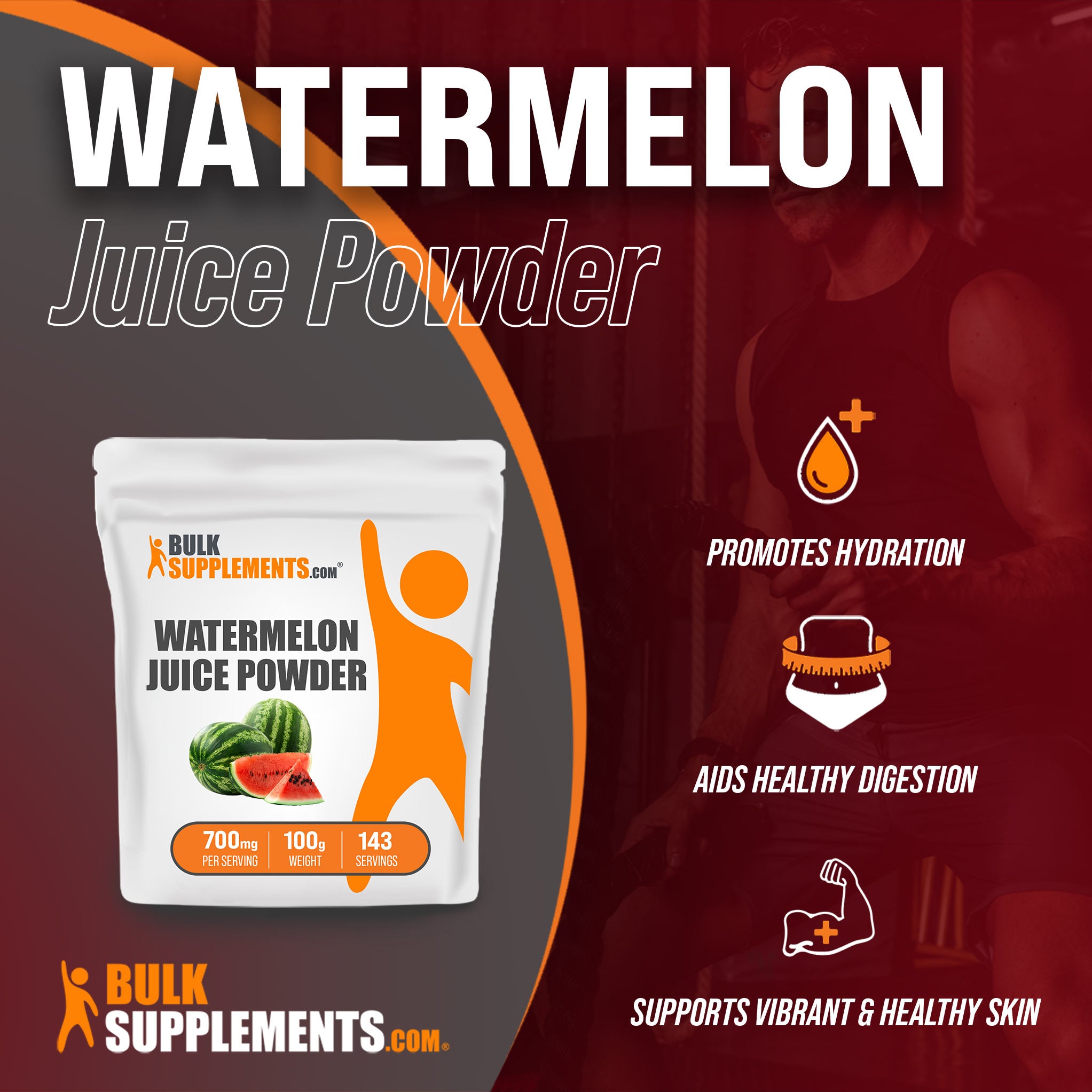 Benefits of Watermelon Juice Powder: promotes hydration, aids healthy digestion, supports vibrant and healthy skin