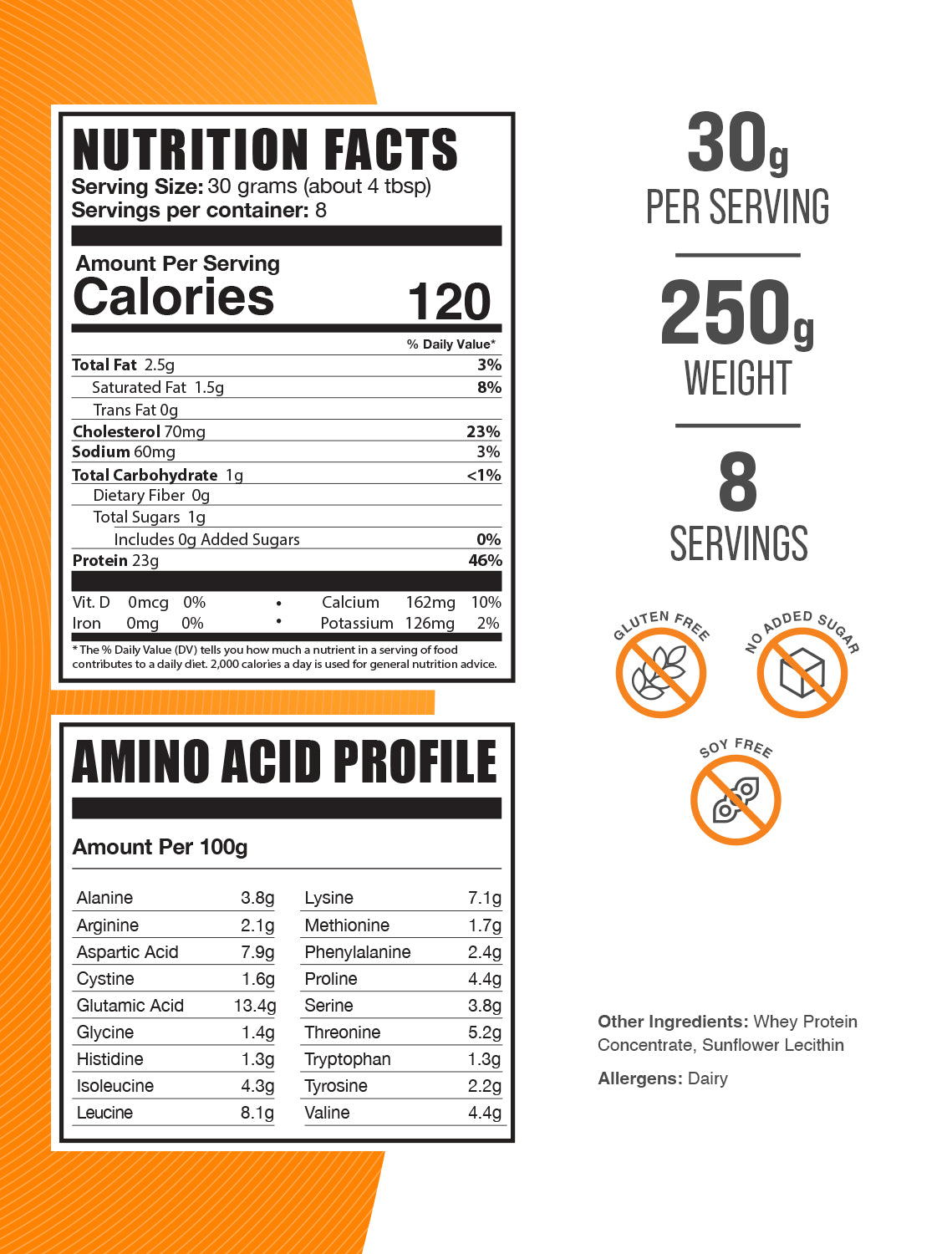 whey protein concentrate 250g label