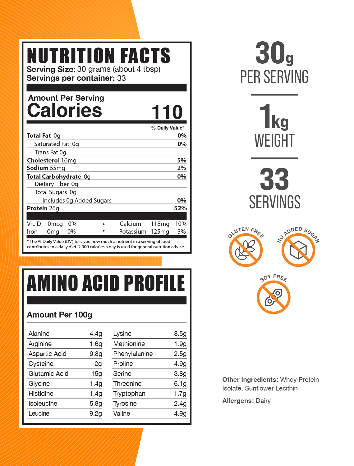 Whey Protein Isolate 1kg label