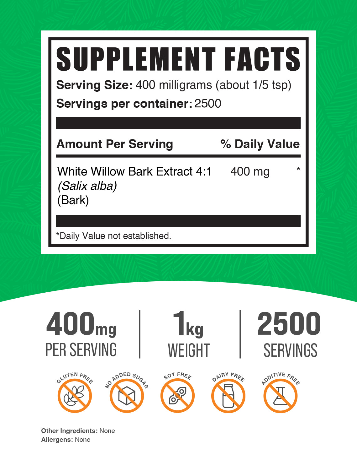 White Willow Bark Extract powder label 1kg