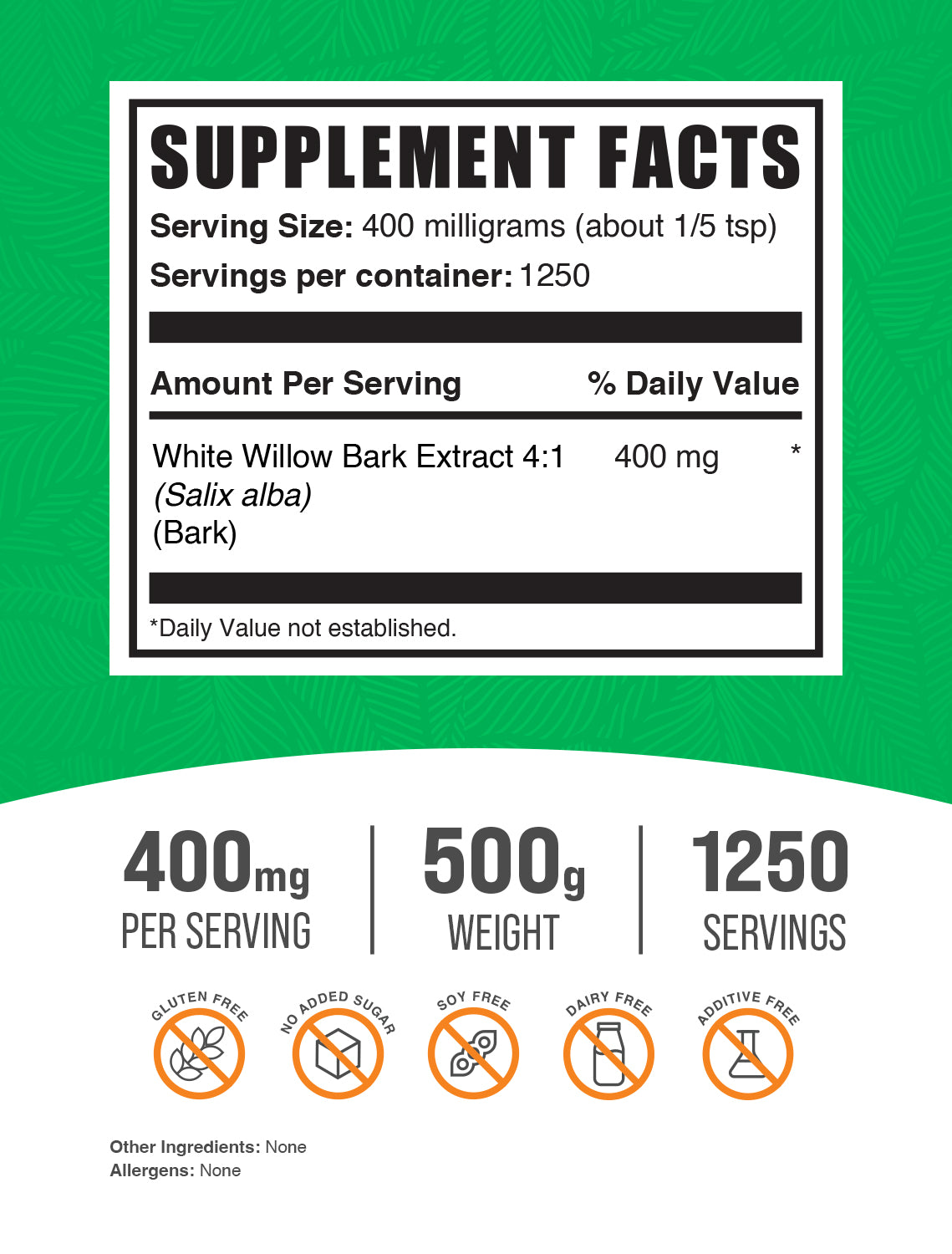 White Willow Bark Extract powder label 500g