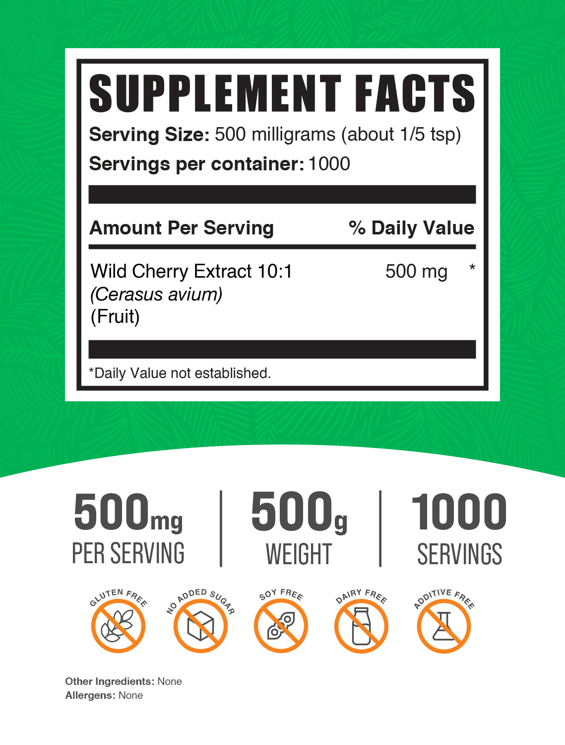 Wild Cherry Extract powder label 500g