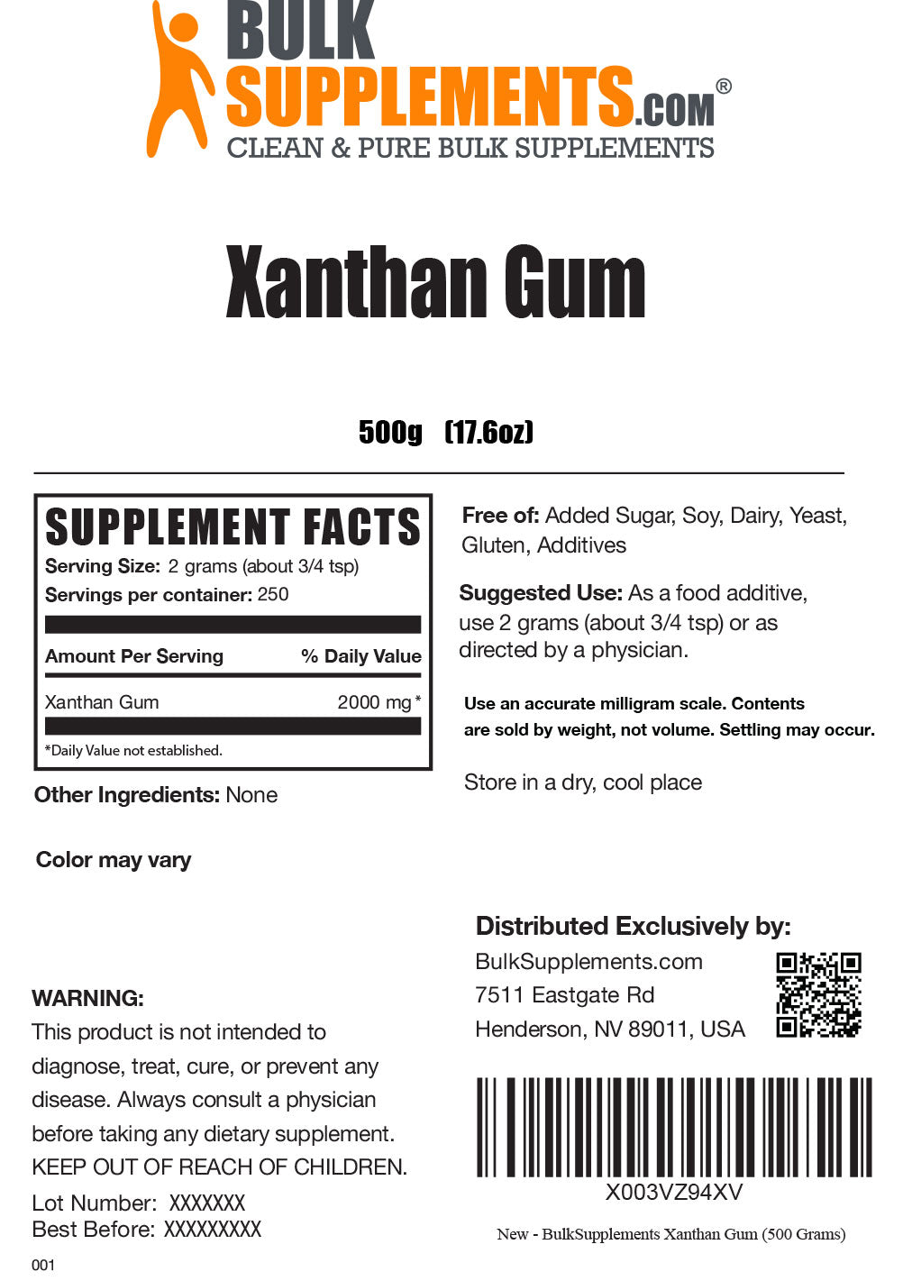 Xanthan powder label 500g