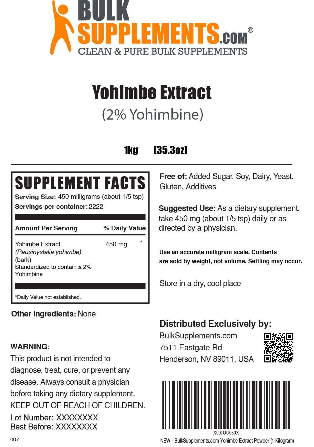 Supplement Facts Yohimbe Extract Powder 