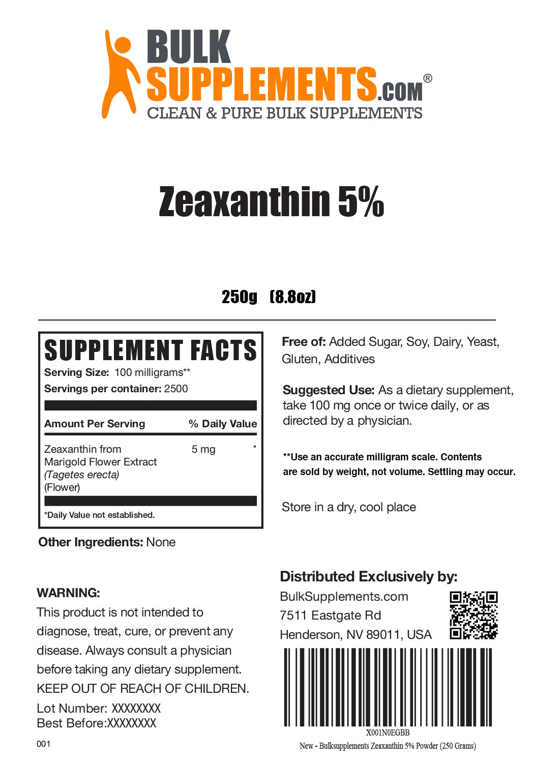 Supplement Facts Zeaxanthin 5%
