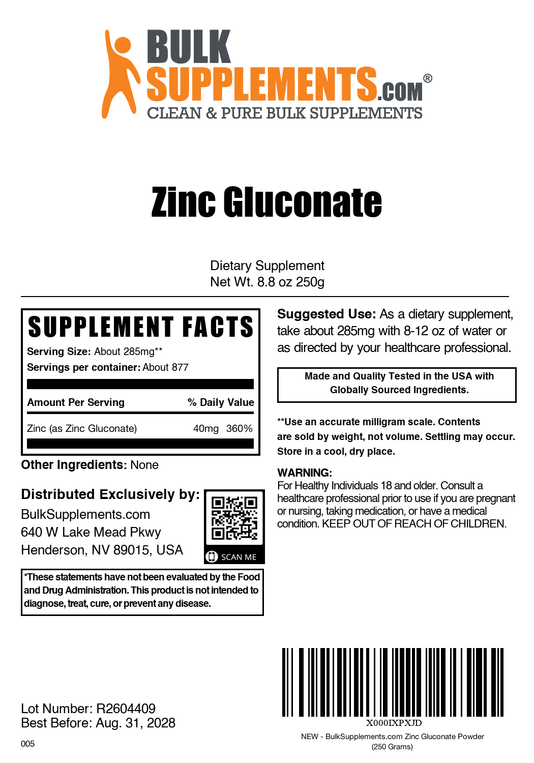 Poudre de gluconate de zinc