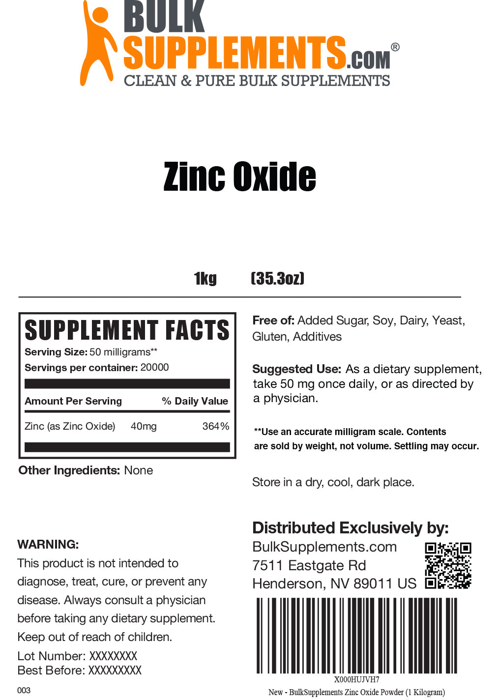 Supplement Facts Zinc Oxide