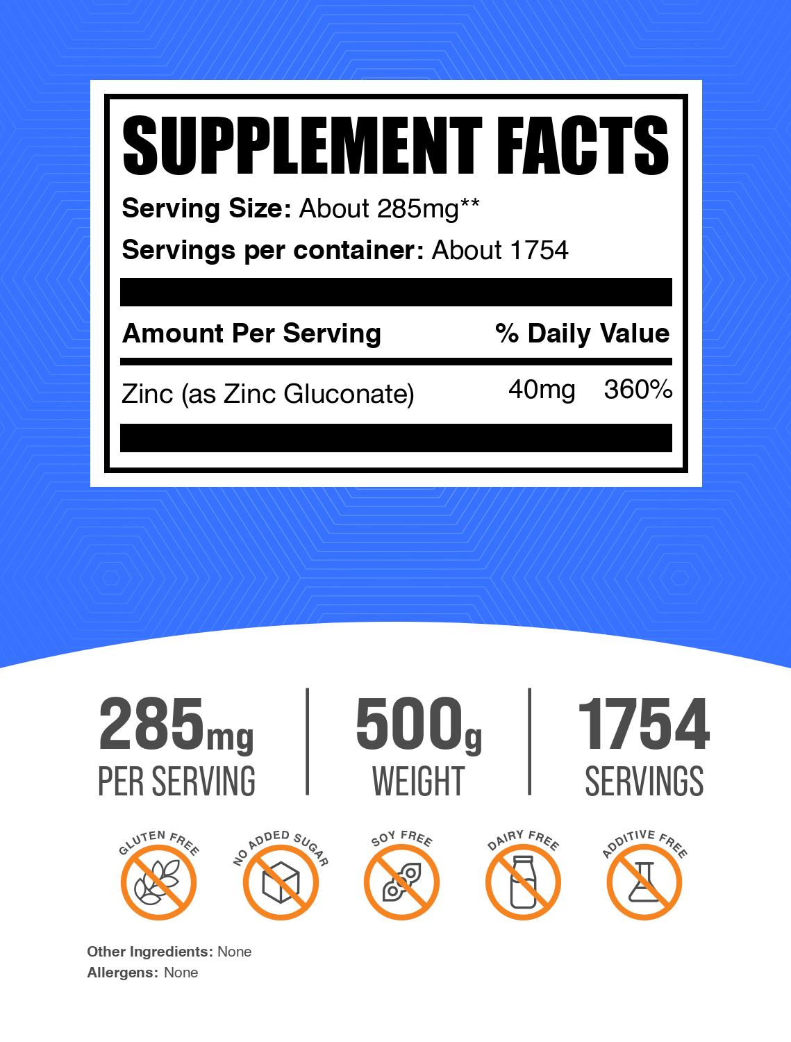 Zinc Gluconate Powder 500g Label V005