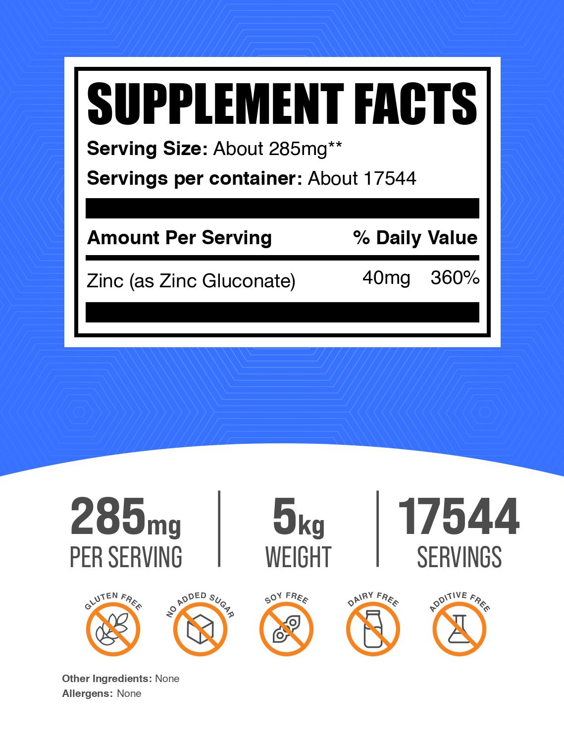 Zinc Gluconate Powder 5kg Label V005