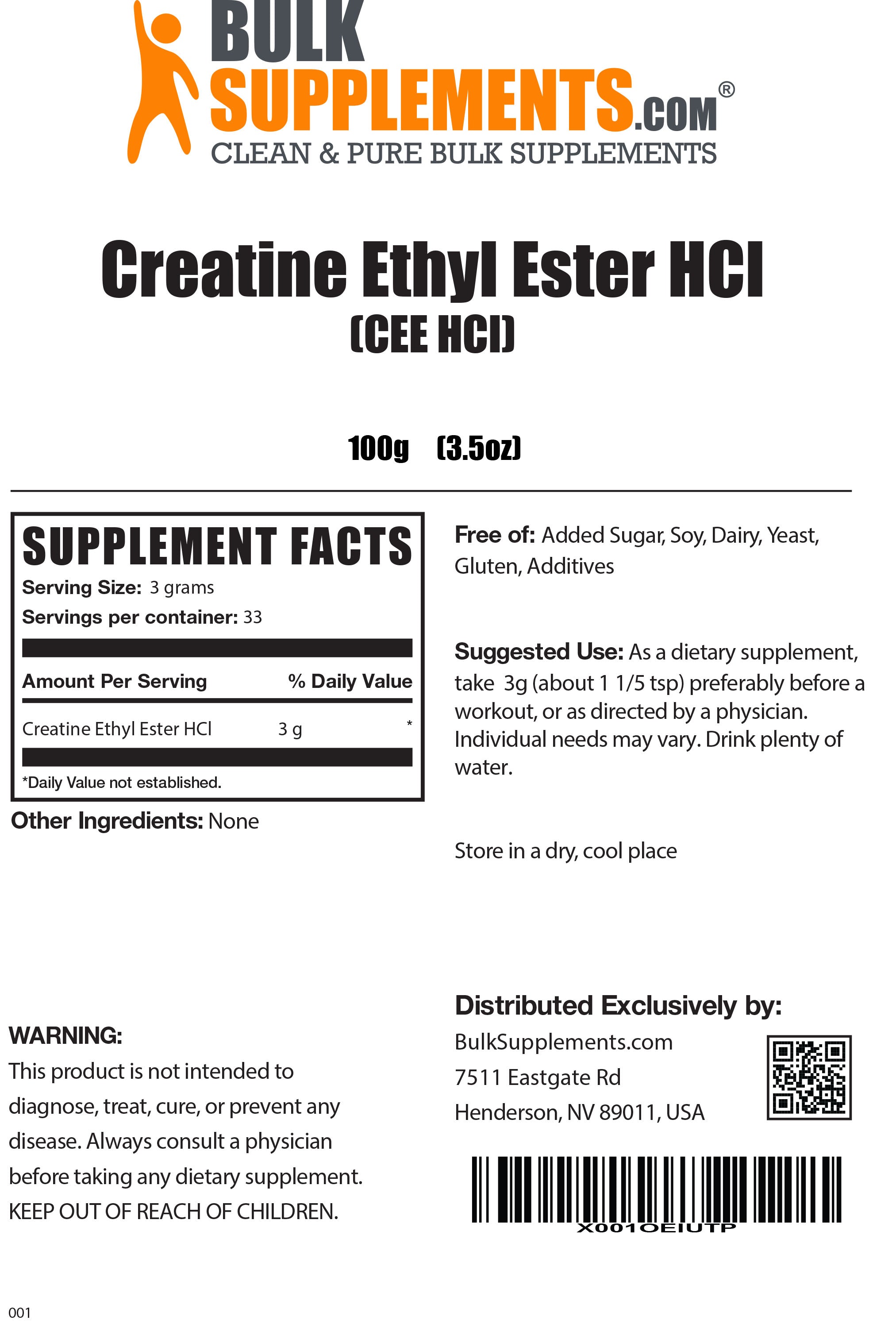 Supplement Facts Creatine Ethyl Ester HCl CEE HCl Powder