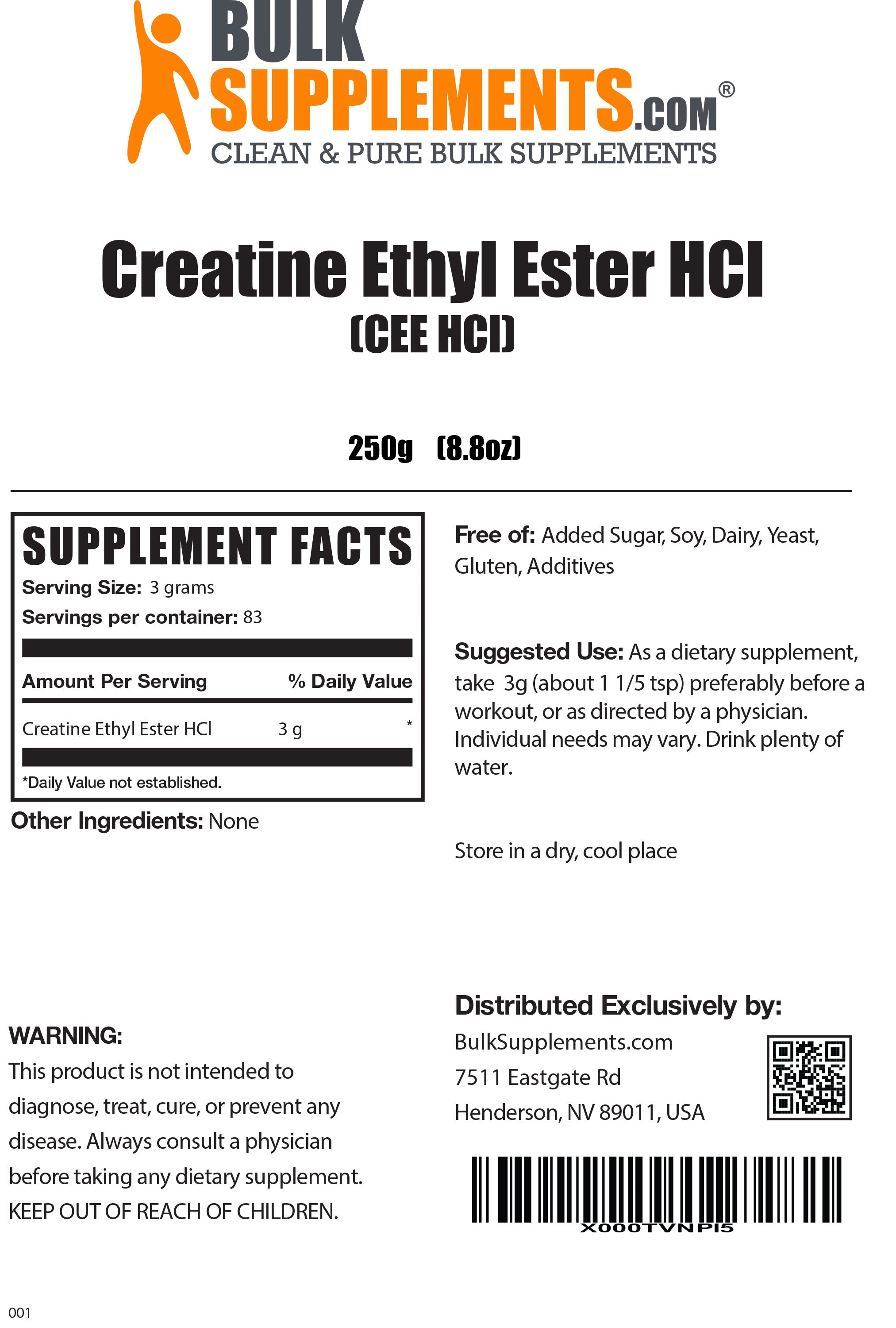 Supplement Facts Creatine Ethyl Ester HCl CEE HCl Powder