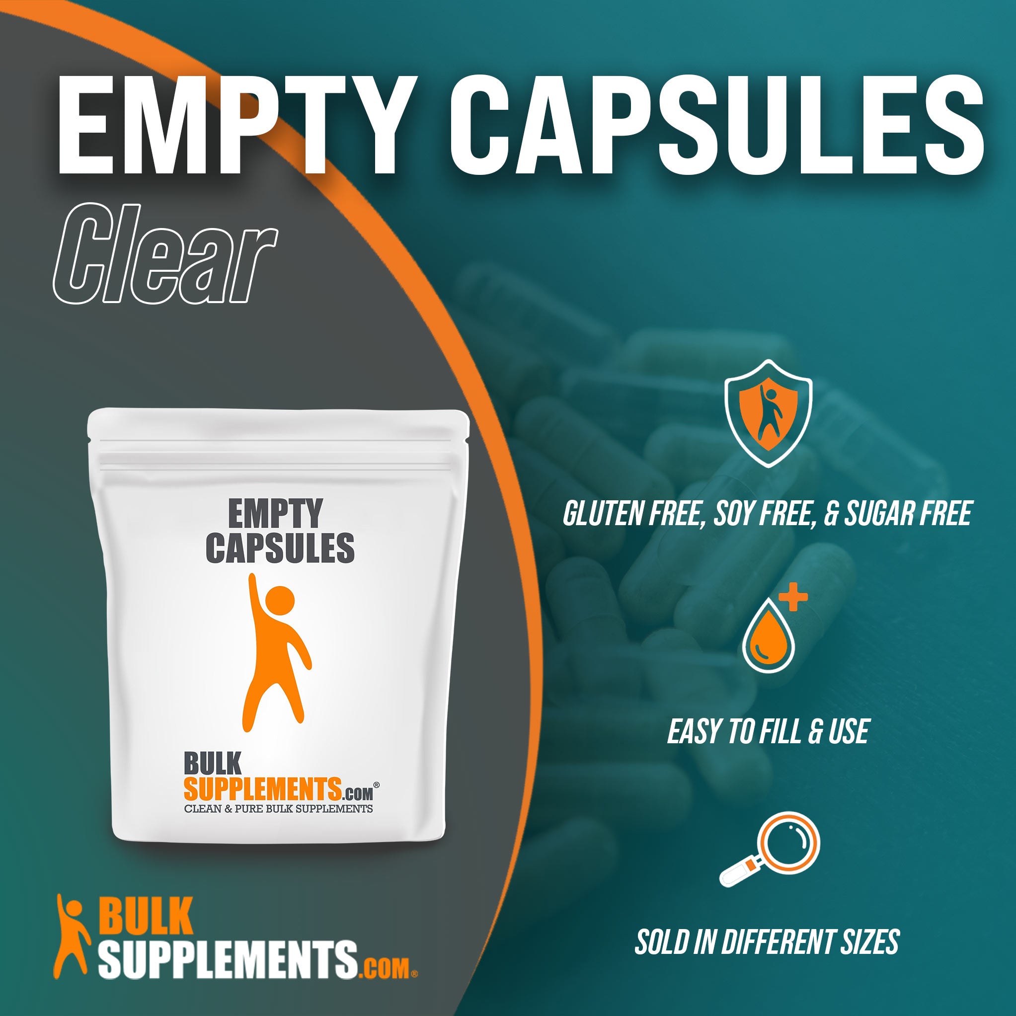 BulkSupplements Empty Capsules Clear - gluten free, soy free, and sugar free; easy to fill and use; sold in different sizes