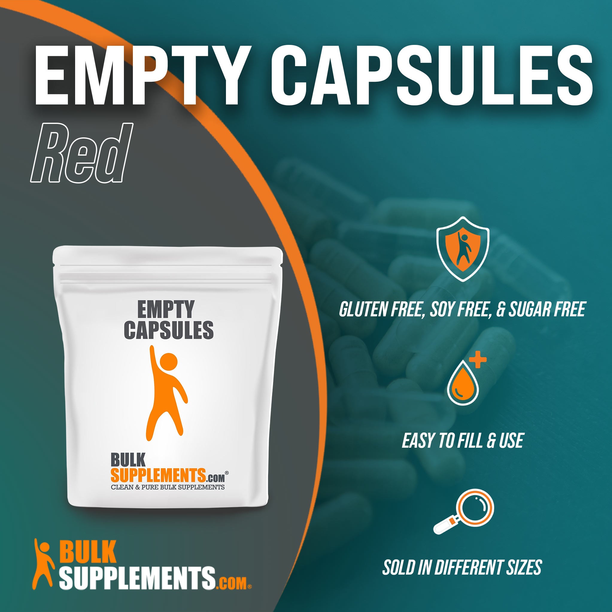 BulkSupplements Empty Capsules, Red - gluten free, soy free, and sugar free; easy to fill and use; sold in different sizes